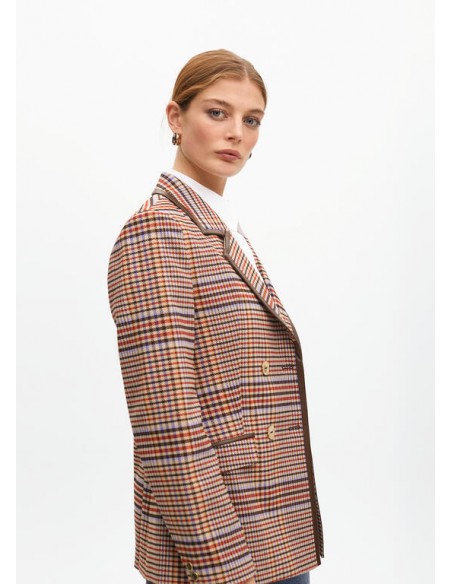 Americana cuadros marrón-azul con ribete – Lola Casademunt - vista lateral