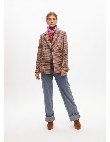 Americana cuadros marrón-azul con ribete – Lola Casademunt