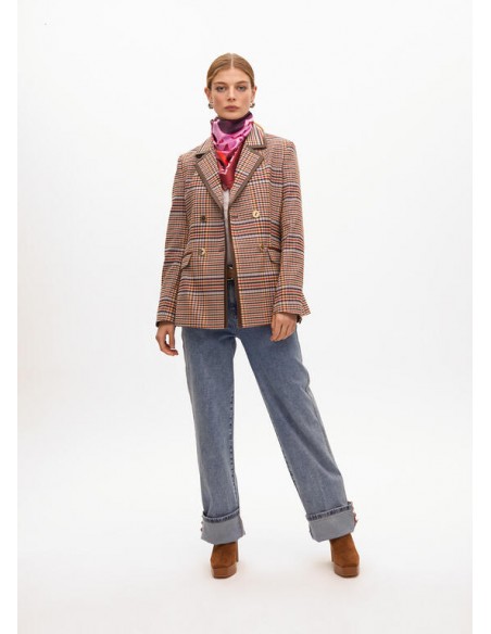 Americana cuadros marrón-azul con ribete – Lola Casademunt