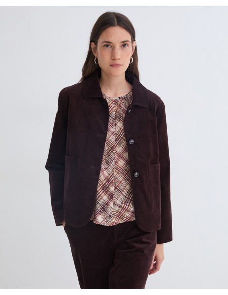 Chaqueta corta de terciopelo de algodón chocolate - YERSE