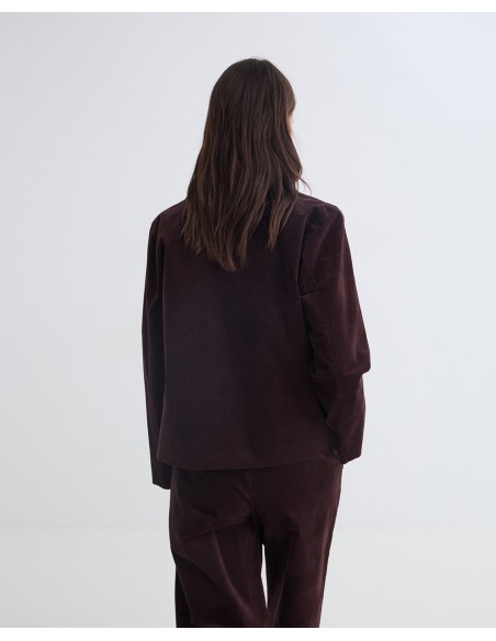 Chaqueta corta de terciopelo de algodón chocolate - YERSE - vista posterior