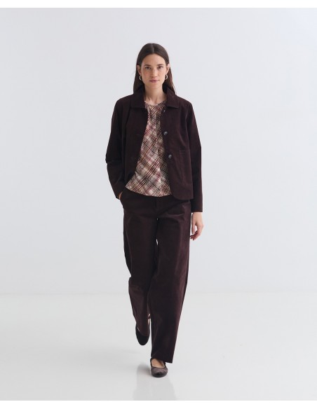 Chaqueta corta de terciopelo de algodón chocolate - YERSE