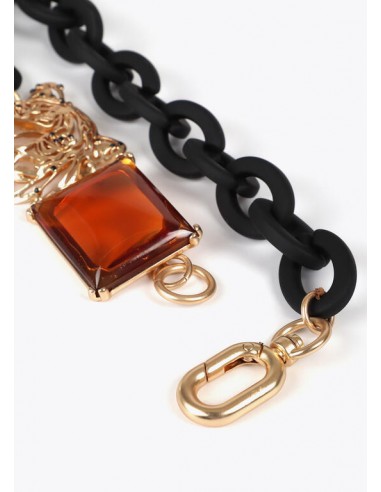 Collar Corto Lola Casademunt con Cadena Negra, Tigre Dorado y Cristal Ámbar