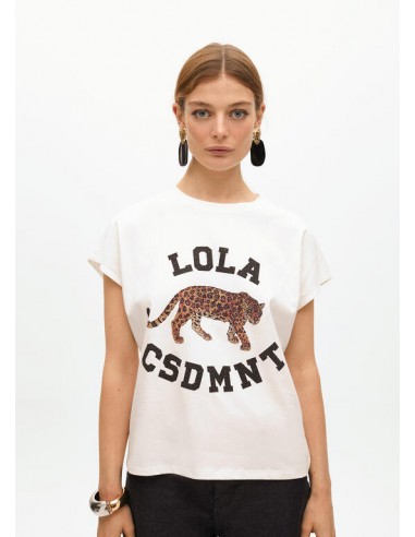 Camiseta blanca con tigre estampado y logo - Lola Casademunt