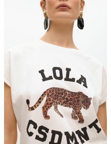 Camiseta blanca con tigre estampado y logo - Lola Casademunt