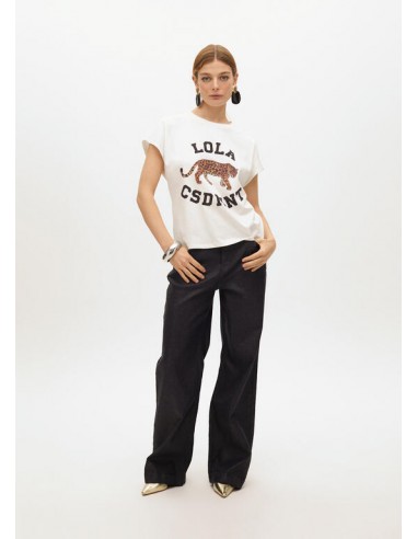Camiseta blanca con tigre estampado y logo - Lola Casademunt