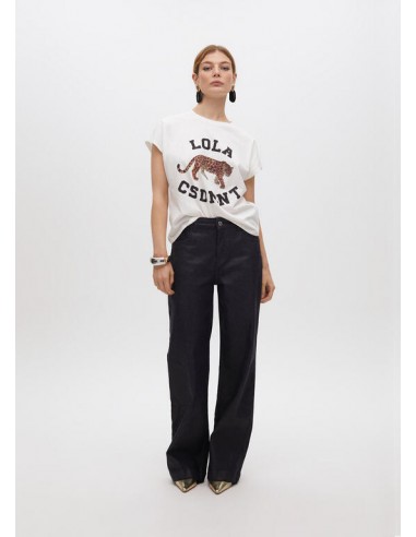 Camiseta blanca con tigre estampado y logo - Lola Casademunt