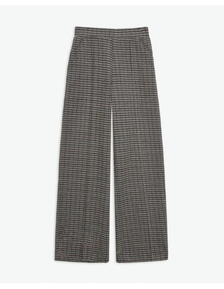 Pantalón ancho pata de gallo gris YERSE – corte recto y cintura elástica