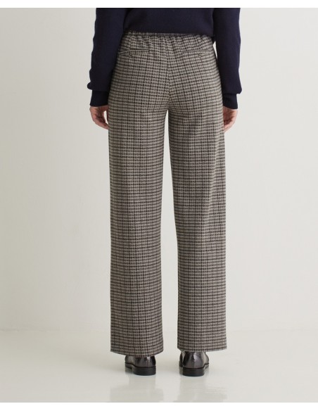 Pantalón ancho pata de gallo gris YERSE – corte recto y cintura elástica