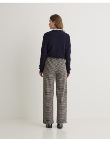 Pantalón ancho pata de gallo gris YERSE – corte recto y cintura elástica