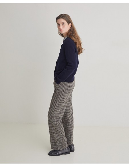 Pantalón ancho pata de gallo gris YERSE – corte recto y cintura elástica