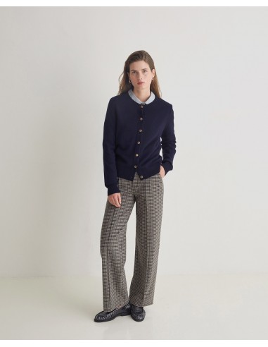 Pantalón ancho pata de gallo gris YERSE – corte recto y cintura elástica