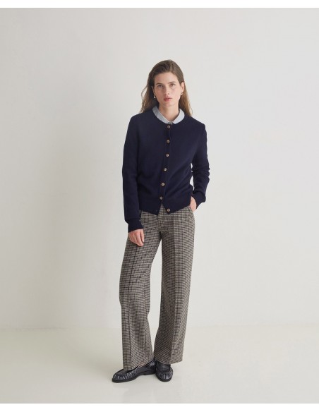 Pantalón ancho pata de gallo gris YERSE – corte recto y cintura elástica