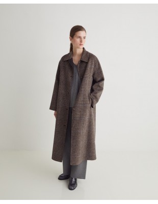 Abrigo largo cuadros marrón handmade – mezcla de lana YERSE