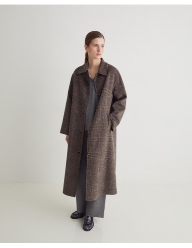 Abrigo largo cuadros marrón handmade – mezcla de lana YERSE