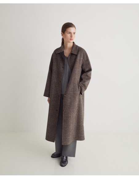 Abrigo largo cuadros marrón handmade – mezcla de lana YERSE