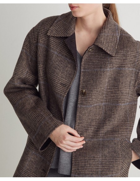 Abrigo largo cuadros marrón handmade – mezcla de lana YERSE