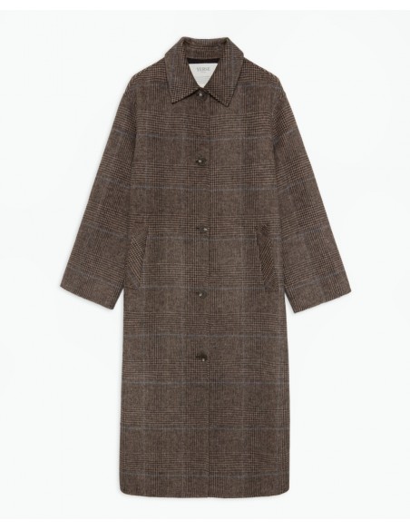 Abrigo largo cuadros marrón handmade – mezcla de lana YERSE