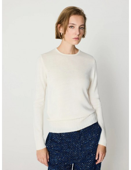 Jersey punto fino mujer cuello redondo – Escorpión - crudo