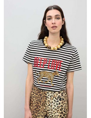 Camiseta rayas “Deep Love” con bordado animal print - Lola Casademunt
