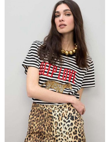 Camiseta rayas “Deep Love” con bordado animal print - Lola Casademunt