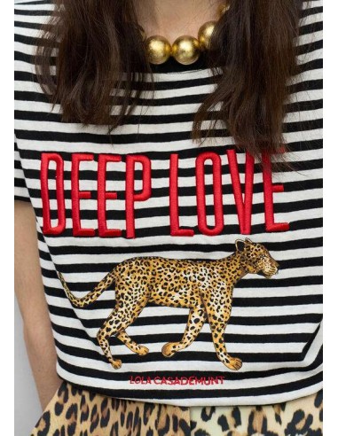 Camiseta rayas “Deep Love” con bordado animal print - Lola Casademunt