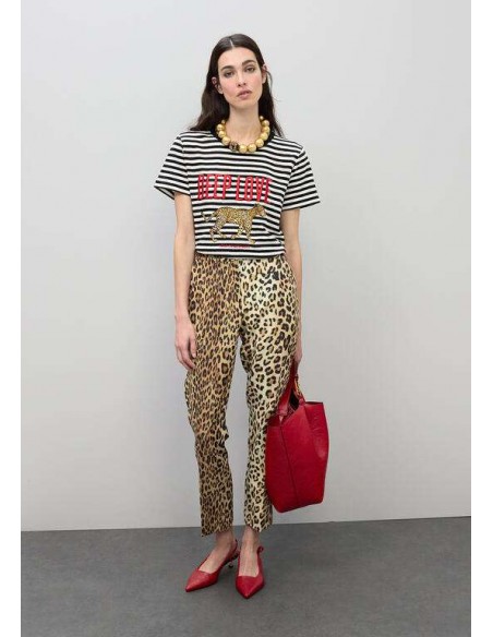 Camiseta rayas “Deep Love” con bordado animal print - Lola Casademunt