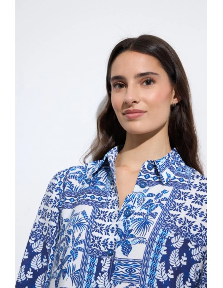 Vestido Azafrán Estampado Azul – Tinta y Bariloche