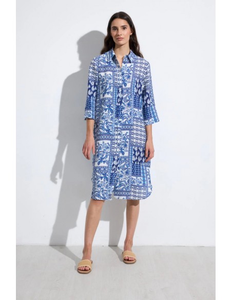 Vestido Azafrán Estampado Azul – Tinta y Bariloche