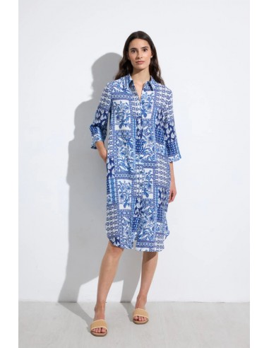 Vestido Azafrán Estampado Azul – Tinta y Bariloche