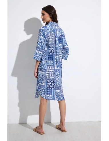 Vestido Azafrán Estampado Azul – Tinta y Bariloche