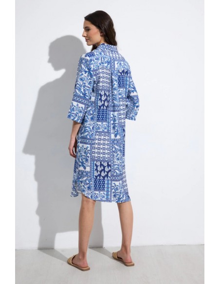 Vestido Azafrán Estampado Azul – Tinta y Bariloche