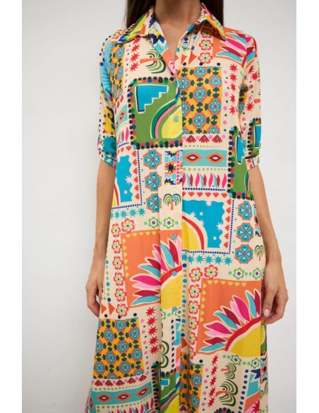 Vestido Begoña Estampado Multicolor – Tinta y Bariloche - detalle frontal del estampado