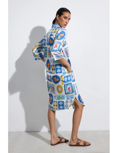 Vestido Yasmin Estampado Azul – Tinta y Bariloche - vista lateral