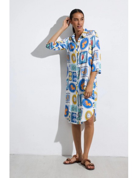 Vestido Yasmin Estampado Azul – Tinta y Bariloche