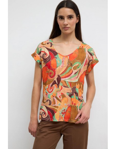 Camiseta Compás Estampada Mandarina – Tinta y Bariloche