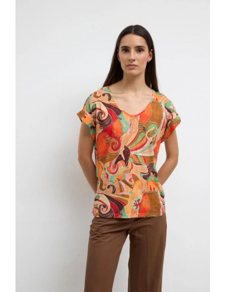 Camiseta Compás Estampada Mandarina – Tinta y Bariloche