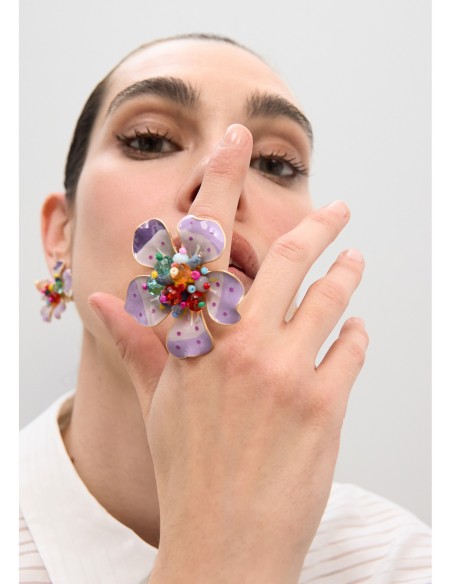 Anillo Flor Lacada Multicolor con Abalorios – Lola Casademunt