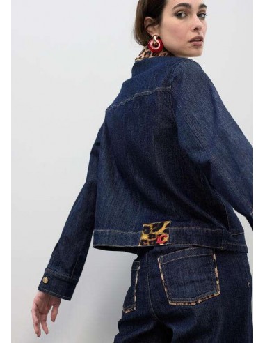 Cazadora Denim Corta con Cuello Leopardo – Lola Casademunt - vista posterior