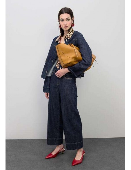 Cazadora Denim Corta con Cuello Leopardo – Lola Casademunt
