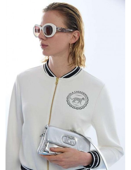 Bomber Scuba Blanca con Logo – Lola Casademunt