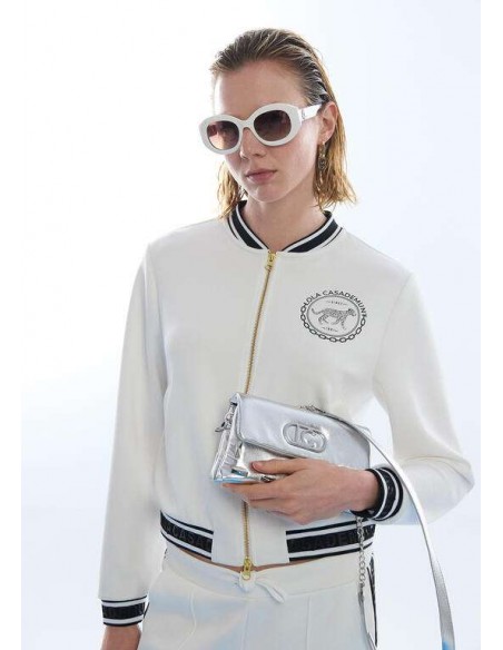 Bomber Scuba Blanca con Logo – Lola Casademunt