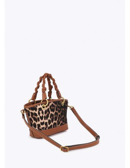 Mini Capazo Leopardo con Asas Trenzadas – Lola Casademunt - vista posterior con el asa extensible montada