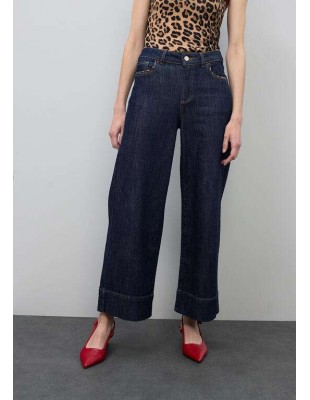 Pantalón Denim Culotte con Vivo Leopardo – Lola Casademunt