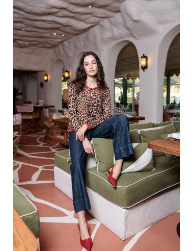 Pantalón Denim Culotte con Vivo Leopardo – Lola Casademunt