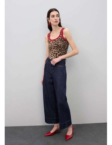Pantalón Denim Culotte con Vivo Leopardo – Lola Casademunt
