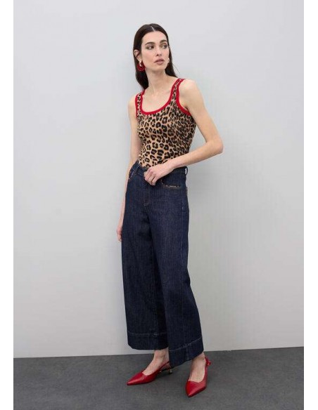 Pantalón Denim Culotte con Vivo Leopardo – Lola Casademunt
