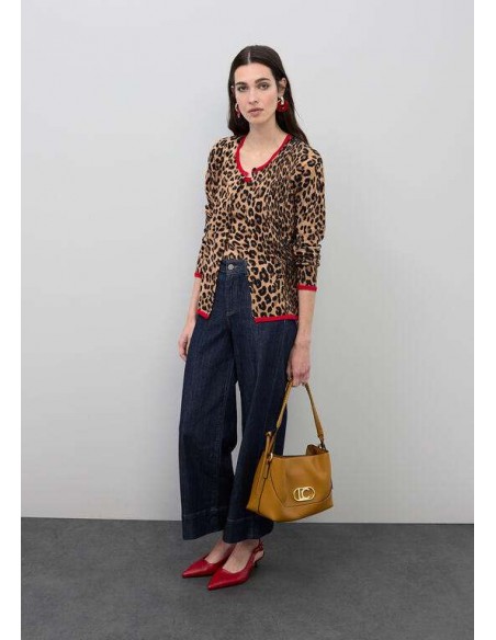 Pantalón Denim Culotte con Vivo Leopardo – Lola Casademunt