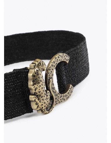 Cinturón de Rafia Elástica con Hebilla Logo Leopardo – Lola Casademunt - detalle de la hebilla