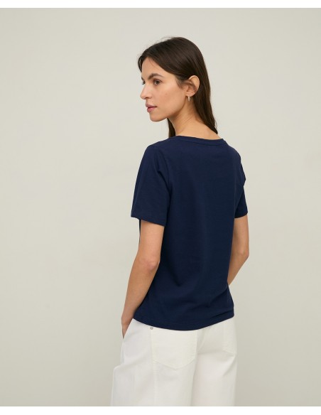 Camiseta de Algodón Orgánico Cuello Pico – Yerse - color azul - vista posterior